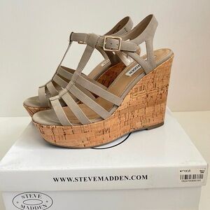 Steve Madden Taupe Nalla Heels Cork Wedges